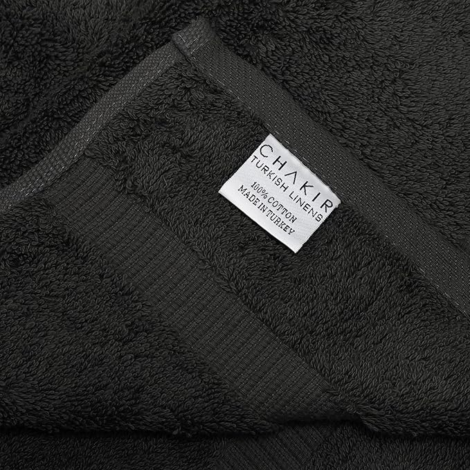 Chakir Turkish Linens 100% Cotton Premium Turkish Towels for Bathroom, 2 Large Bath Towels, 2 Hand Towels, 2 Washcloths (6-Piece Towel Set, Black)
