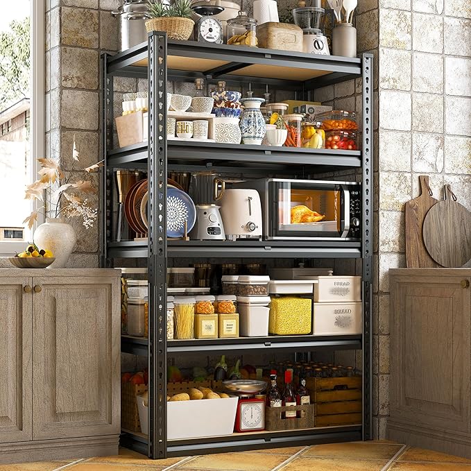 REIBII Storage Shelves 2020LBS Garage Shelving Heavy Duty 5 Tier Metal Shelving Adjustable Metal Shelf 59.8" H Pantry Shelf for Kitchen Warehouse Basement 28" W x 12" D x 59.8" H, Black