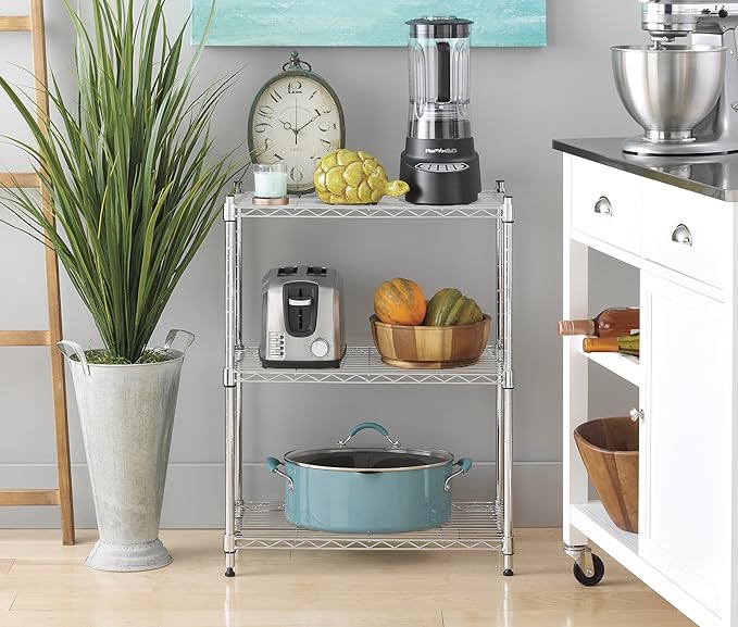 Whitmor 3-Wire Shelving Unit, Metal Storage Shelves, Easy Assembly Home Organizer for Pantry, Kitchen, Garage, Plant