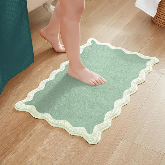 MONDAY MOOSE Bath Mat with Scalloped Wavy Ripple Design, Microfiber Absorbent Non Slip Tufted Rug for Floor, Shower or Kitchen (20x32 inch, Sage)