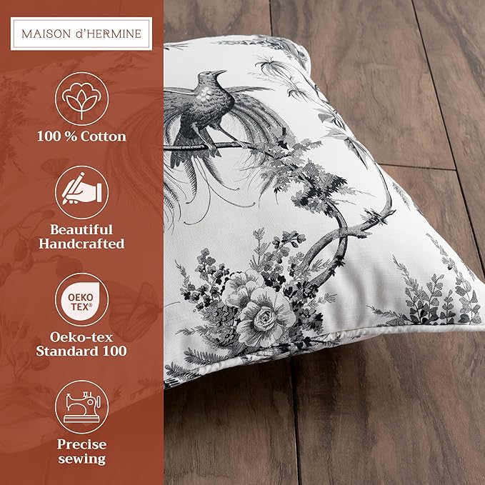 Maison d' Hermine Decorative Pillow Covers 20x20 Inch Square 100% Cotton Throw Pillow Covers with Invisible Zipper for Living Room Couch, Chair, Sofas, Bedroom, Home (Paradise - Mid Night)