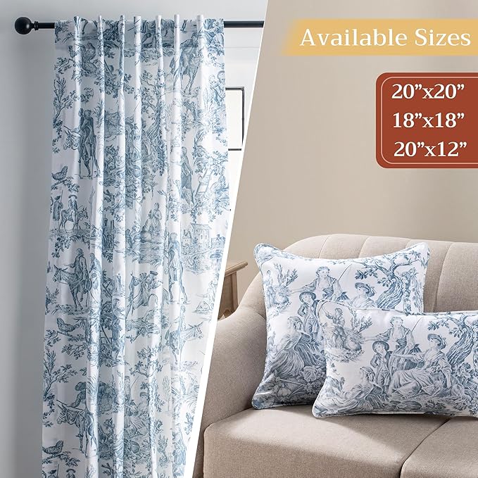 Maison d' Hermine Decorative Pillow Covers 18 x 18 Inch Square 100% Cotton Throw Pillow Covers with Invisible Zipper for Living Room Couch, Chair, Sofas, Bedroom, Home (The Miller - Blue (White))