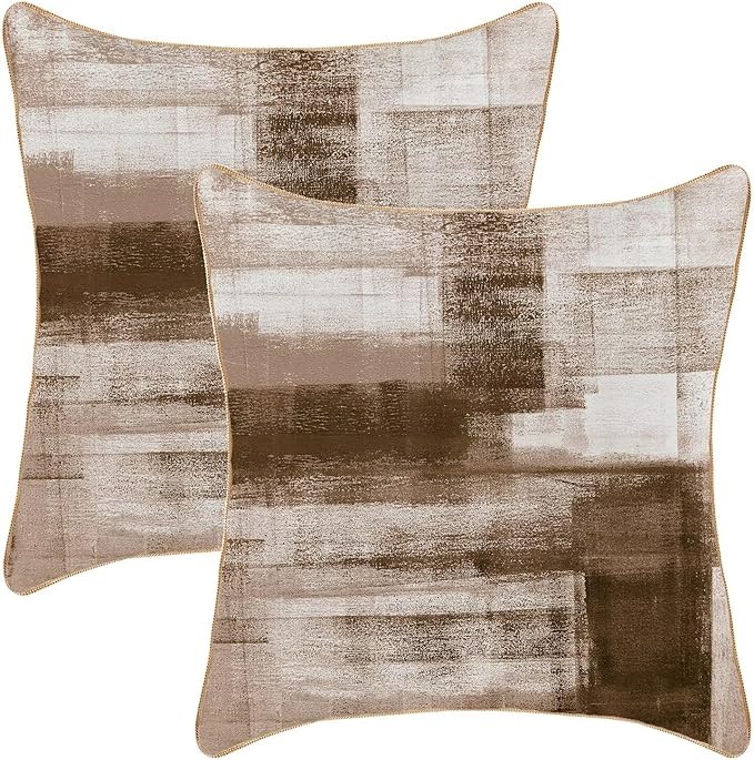 Brown Grey Throw Pillow Covers 18x18 Set of 2, Abstract Art Decorative Throw Pillow Covers Modern Abstract Soft Polyester Pillowcase Outdoor Cushion Cover for Sofa Couch Farmhouse Room Bed