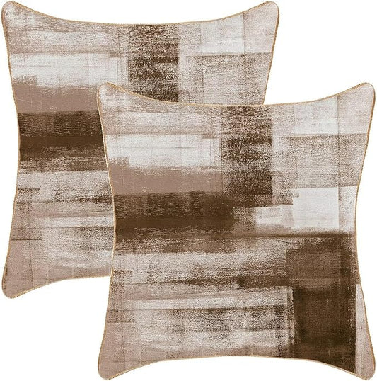 Brown Grey Throw Pillow Covers 18x18 Set of 2, Abstract Art Decorative Throw Pillow Covers Modern Abstract Soft Polyester Pillowcase Outdoor Cushion Cover for Sofa Couch Farmhouse Room Bed