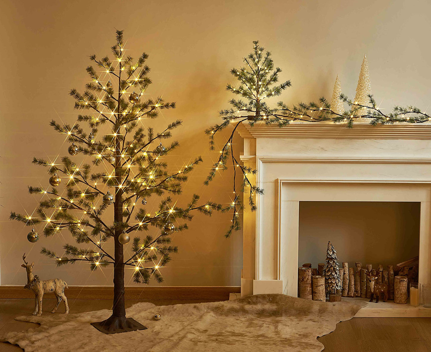 LITBLOOM Lighted Christmas Pine Tree 60 Fairy Lights Battery Operated or USB Plug in with Timer 18IN for Home and Holiday Decoration