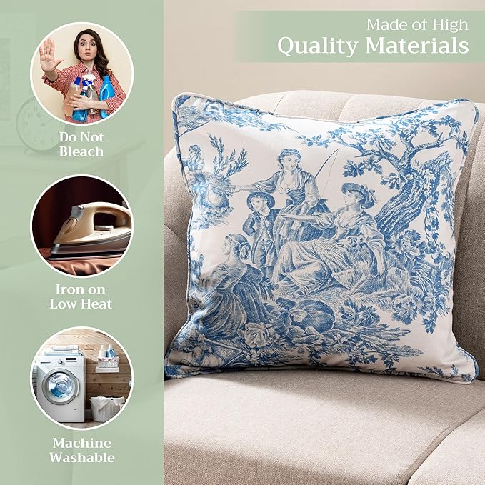 Maison d' Hermine Decorative Pillow Covers 20x20 Inch Square 100% Cotton Throw Pillow Covers with Invisible Zipper Cushion Case for Living Room Couch, Chair, Sofas, Bedroom, Home (The Miller - Denim)