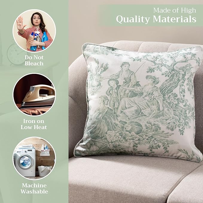 Maison d' Hermine Decorative Pillow Covers 18 x 18 Inch Square 100% Cotton Throw Pillow Covers with Invisible Zipper for Living Room Couch, Chair, Sofas, Bedroom, Home (The Miller - Antique Green)