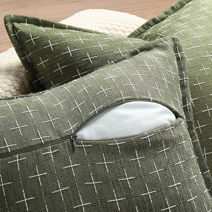 ZWJD Pillow Covers 24x24 Set of 2 Soft Polyester Textured Pillow Covers with Stylish Flange Edge Cozy Farmhouse Throw Pillows for Couch Bed Sofa Living Room