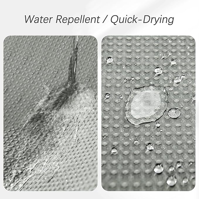 Shower Curtain Gray Waterproof Waffle Weave Fabric, 256GSM Heavy Duty Thick Shower Curtain Set for Bathroom, Hotel Spa Luxury Modern Shower Curtains with 12 Metal Hooks, 72Wx78H Grey