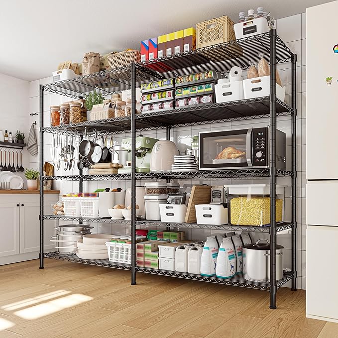 REIBII1450LBS Metal Shelving Unit Storage Shelves 5 Tier Wire Shelving 58.1''W Pantry Shelves Wire Shelf Adjustable Garage Shelving Heavy Duty Storage Rack for Pantry Kitchen Garage, Black