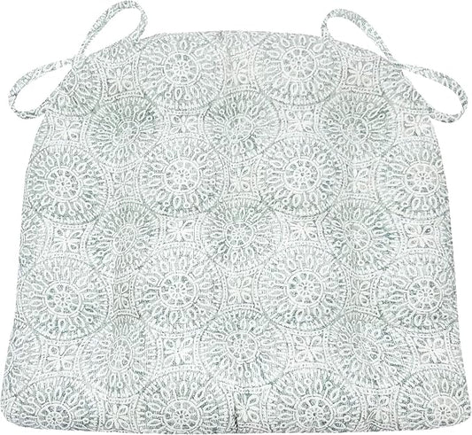 Barnett Home Decor Tibet Spa Dining Chair Pad with Ties - Medium Size 18 Chair Cushion - Latex Foam Fill - Machine Washable, Reversible, 100% Cotton, Made in USA (Blue-Green Mandalas)