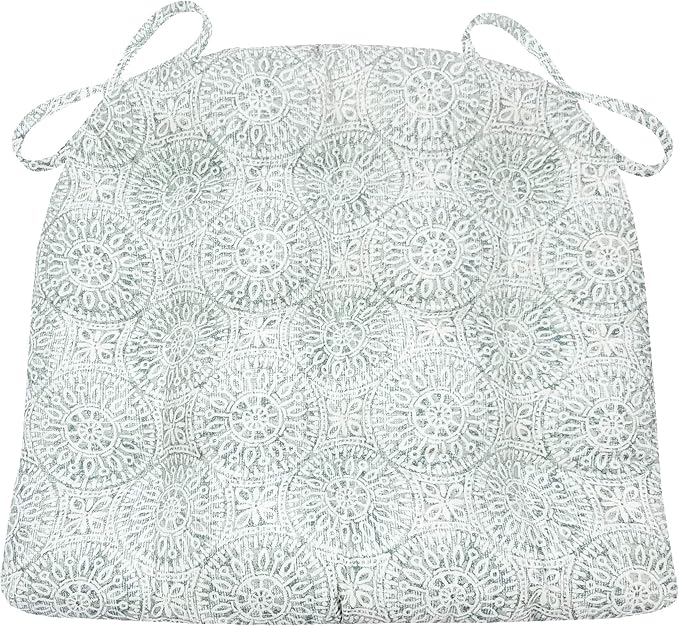 Barnett Home Decor Tibet Spa Dining Chair Pad with Ties - 15 x 17 Size Small Chair Cushion - Latex Foam Fill - Machine Washable, Reversible, 100% Cotton, Made in USA (Mandalas - Blue-Green)
