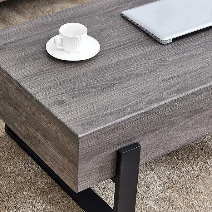 47.2'' Rectangular Coffee Table Morden Grey Table Top Black Legs for Living Room Office