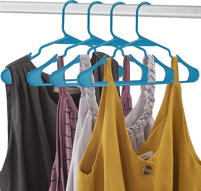 Royale Linens 40 Pack Blue Plastic Hangers for Clothes - Heavy Duty Clothes Hanger for Everyday Use - Lightweight & Space Saving Notched Plastic Hangers