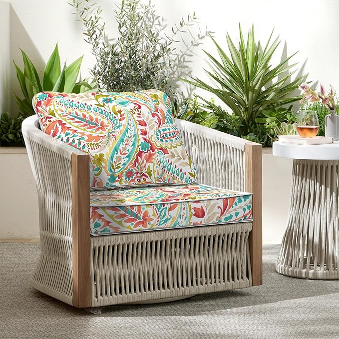 Outdoor Deep Seat Cushions Set 24 x 24 Inch for Patio Furniture,Water Resistant Chair Cushions Replacement Includes Seat Cushion & Back Pillow for Couch Sofa, Wicker Chair - Pretty Paisley