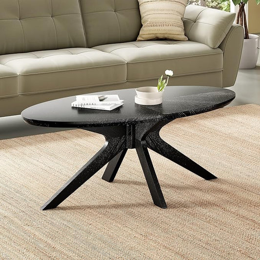 Farini Office Coffee Table, 47" Wood Coffee Tabletop with Wood Frame,Oval Coffee Table for Living Room,Bedroom,47 Inch,Black Tabletop and Frame