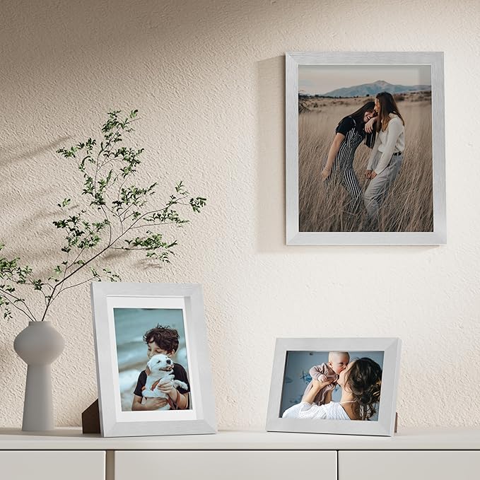 Vittanly Picture Frames Set of 10, Picture Frames Collage Wall Decor with Two 8x10, Four 5x7, and Four 4x6 Photo Frames, Gallery Wall Frame Set for Wall or Tabletop Display, Silver