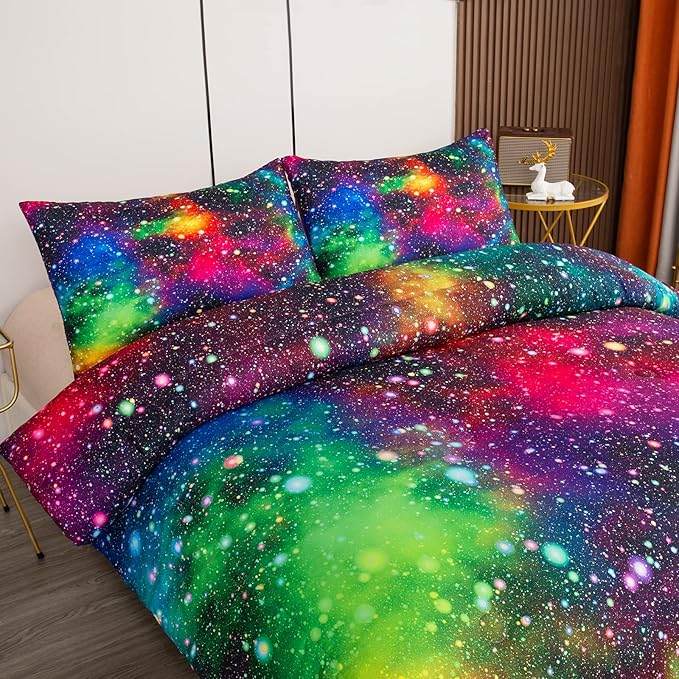 Tailor Shop Galaxy Comforter Set Colorful Outer Space Starry Sky 3D Night Printed Bedding Set for Girls Boys Kids King Size with 1 Comforter 2 Pillowcases……