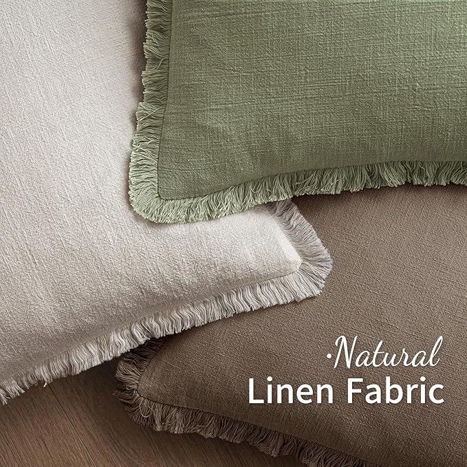 MIULEE Decorative Throw Pillow Covers Neutral Linen Fringe Throw Pillows Euro Shams Set of 2 Cocoa Brown Boho Farmhouse Cushion Covers for Couch Sofa Bed Living Room Spring Home Decor 26x26 Inch