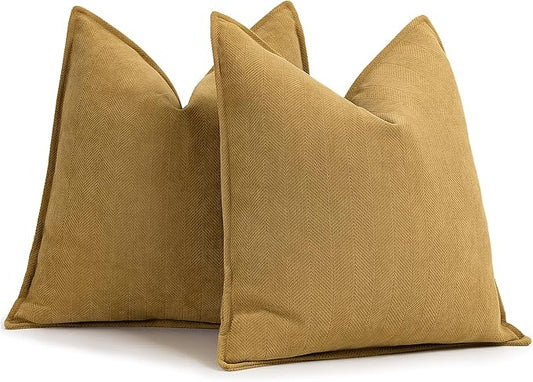 ZWJD Mustard Yellow Throw Pillow Covers 26x26 Set of 2 Chenille Pillow Covers with Elegant Design Soft and Luxurious Decorative Throw Pillows for Couch, Bed, and Home Decor