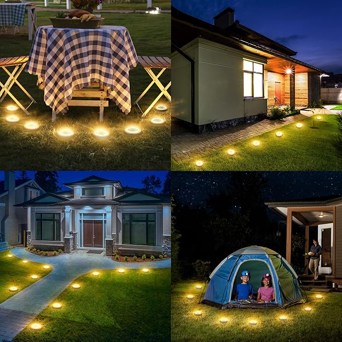 Flacchi Solar Ground Lights - Solar Powered Lights Outdoor Solar Disk Light Waterproof Landscape Light for Patio Yard Pathway Walkway Driveway (Warm White, 8 Pack)