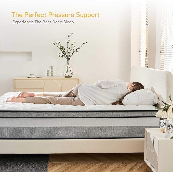 Queen Mattress, 14 Inch Queen Size mattresses | Medium-Plush - Cooling Gel Memory Foam & Zoned Pocket Coils for Pressure Relief, Spinal Alignment & Extra Lumbar Support | Motion Isolation |