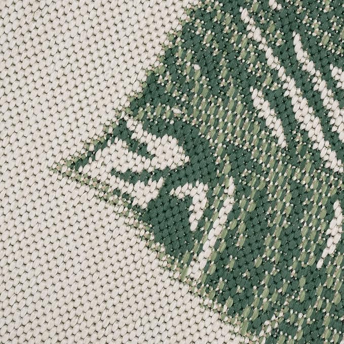 Tropical Outdoor Rug Jungle Leaves Design for Patio in Green Beige, Size: 2' x 3'3"