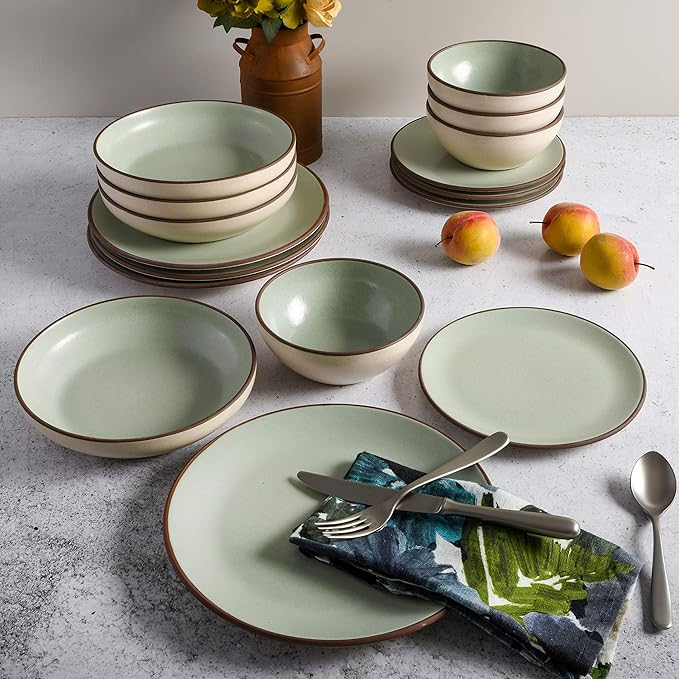 Gibson Elite Contempo Classic Double Bowl Dinnerware Set, Service for 4 (16pcs), Mint