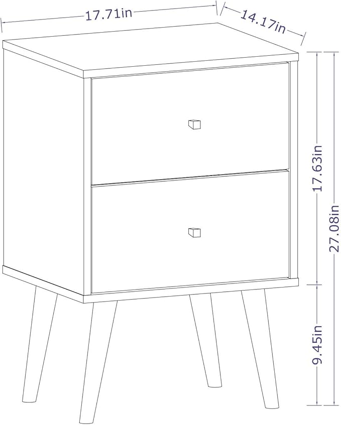 Manhattan Comfort Liberty Mid Century Modern Nightstand with Drawers, Bedside Table for Bedroom and Living Room, Night Stand Accent Decor, Easy Assembly, White