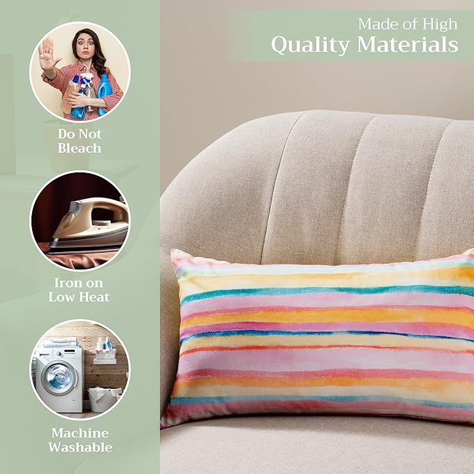 Maison d' Hermine Decorative Pillow Covers 12x20 Inch Rectangle 100% Cotton Throw Pillow Covers with Invisible Zipper for Living Room Couch, Chair, Sofas, Bedroom, Home (Hesperides - Bayadere)