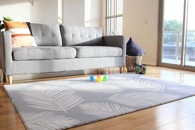 Cushmat Stylish Reversible Foam Play Mat (Large, Palm Gray - Blue Diamonds) - Soft, Waterproof, Durable Play mat for Infants, Babies, Toddler, Kids & Grownup - 6.5ft x 4.5ft