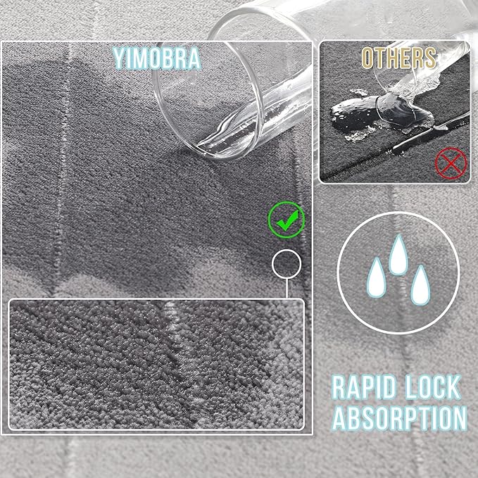 Yimobra Memory Foam Bath Mat, Super Soft Absorbent Bathroom Rug Non Slip 24x17 Inch, Quick Dry, Machine Washable Floor Carpet for Tub Shower, Home Decor Accessories, Gray