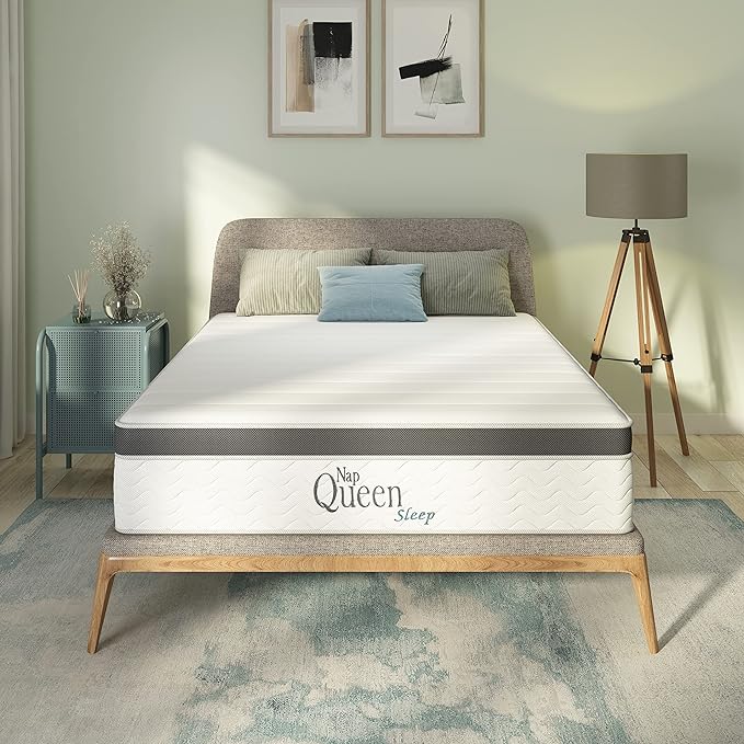 NapQueen King Mattress, 8 Inch Maxima Hybrid Cooling Gel Infused Memory Foam, Medium Firm, CertiPUR-US Certified, White & Gray