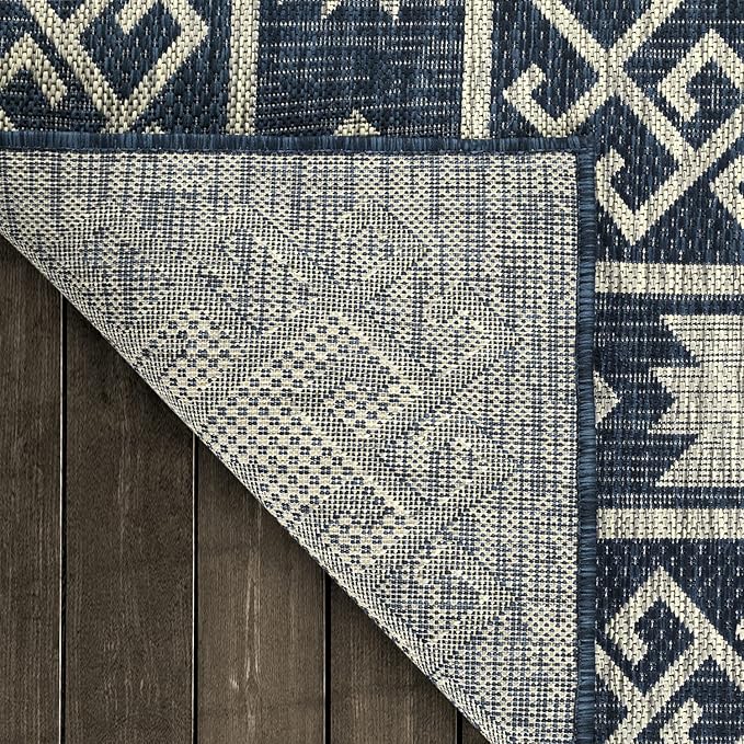 Antep Rugs Patio 6x9 Outdoor/Indoor Southwest Aztec Native Area Rug (Blue, 6'7" x 9')