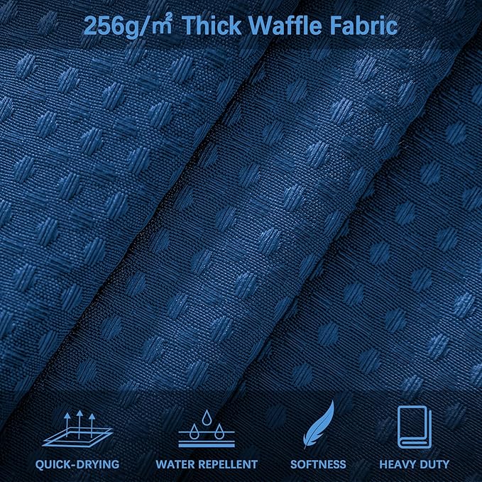 Classic Blue Stall Fabric Shower Curtain - Water Repellent Waffle Textured 256GSM Heavy Duty Cloth Shower Curtains for Bath Tubs, Narrow Hotel Quality Bath Curtain Set with 6 Hooks, 36Wx72H