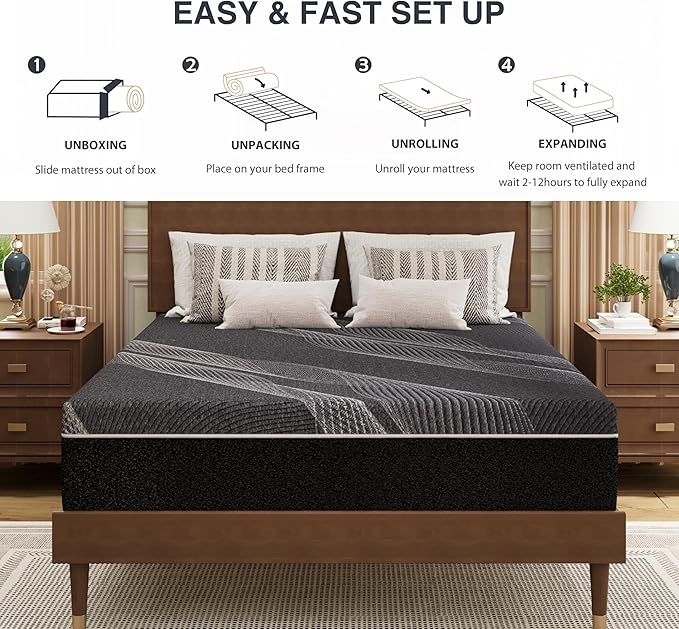 California King Mattress 12 Inch Charcoal Gel Memory Foam in a Box, CertiPUR-US Certified Fiberglass Free, Cooling Mattress, Made in The USA of US Foam, 84" × 72" × 12", Medium