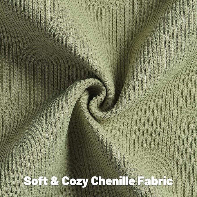 FUTEI Moss Green Chenille Decorative Throw Pillow Covers 26x26 Inch Set of 2,Soft Cozy Striped Geometric Patterns Euro Pillow Sham,Modern Home Decor for Couch Bed Living Room