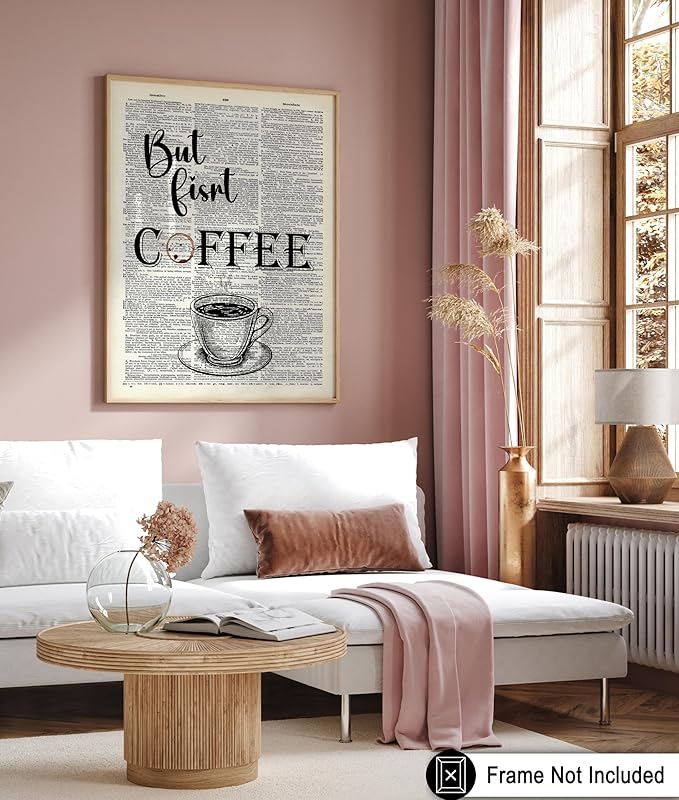 Poster Master Dictionary Art Poster - But First Coffee Print - Cafe Art - Gift for Men, Women, Coffee Lovers & Barista - Funny Decor for Kitchen, Restaurant or Dining Room, 18x24 Unframed Wall Art