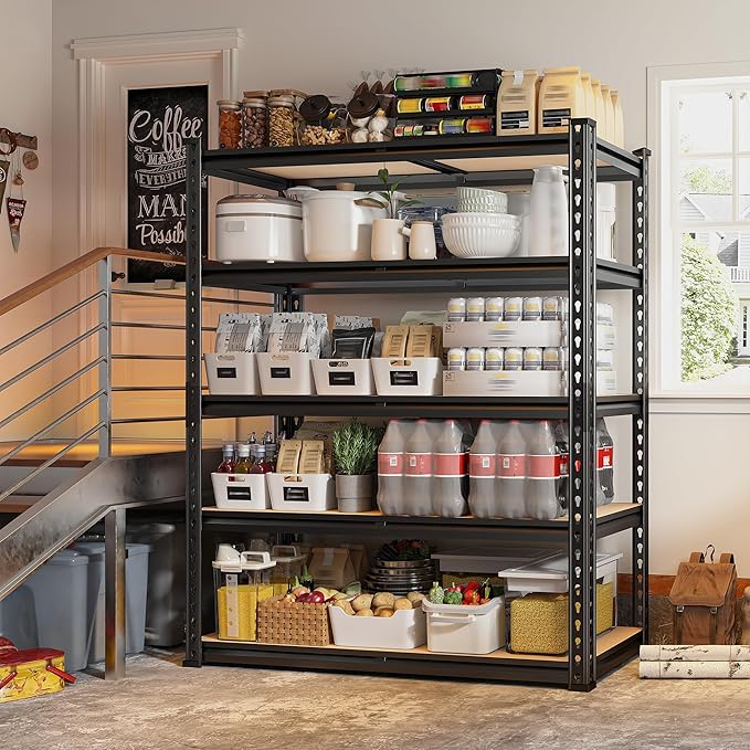 REIBII 72" H Garage Shelving Heavy Duty Shelves for Storage 2000LBS Garage Storage Shelves Adjustable 5 Tier Metal Storage Shelving Unit for Craft Warehouse Pantry Basement 72''*35.5''*11.8'' 4 Pack