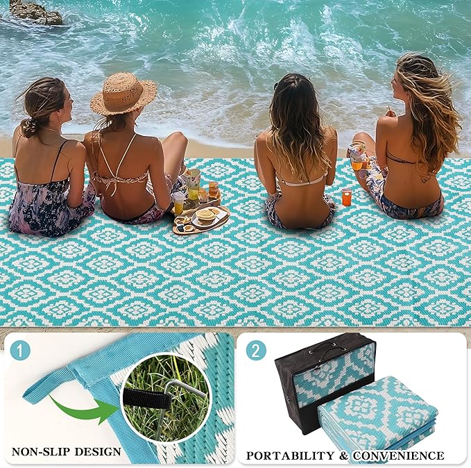 Wallona Outdoor Rugs 5x8 ft Patio Waterproof Clearance Indoor Outdoor Carpet for Patio Plastic Straw Reversible Area Rugs Mat for RV, Camping, Balcony, Beach, Picnic, Porch, Brick Green & White