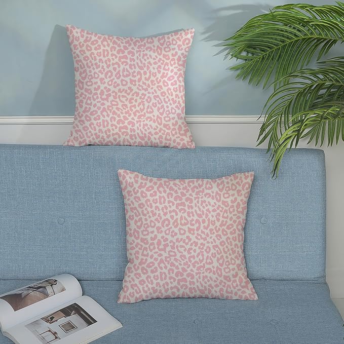Leopard Print Pillow Covers 16x16 Pack of 2 Pink Animal Pattern Cheetah Decorative Throw Pillow Cover Outdoor Decor Boho Abstract Modern Pillowcase Farmhouse Linen Cushion Case for Couch Sofa