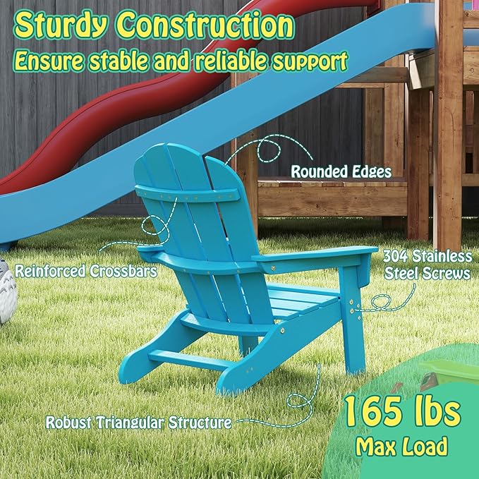 Giantex HDPE Kids Adirondack Chair - All-Weather Lawn Toddler Chair with Ergonomic Design, Children’s Outdoor Chair for Toddlers Ages 3-8, Kid’s Patio Furniture for Deck, Garden (1, Turquoise)