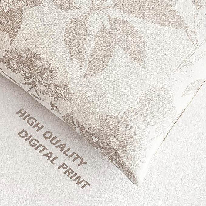 Foindtower Set of 2 Linen Floral Vintage Throw Pillow Covers Neutral Accent Print Decorative Cushion Covers Farmhouse Home Decor for Sofa Chair Couch Bedroom Living Room Outdoor,18×18 Inch,Tan Beige