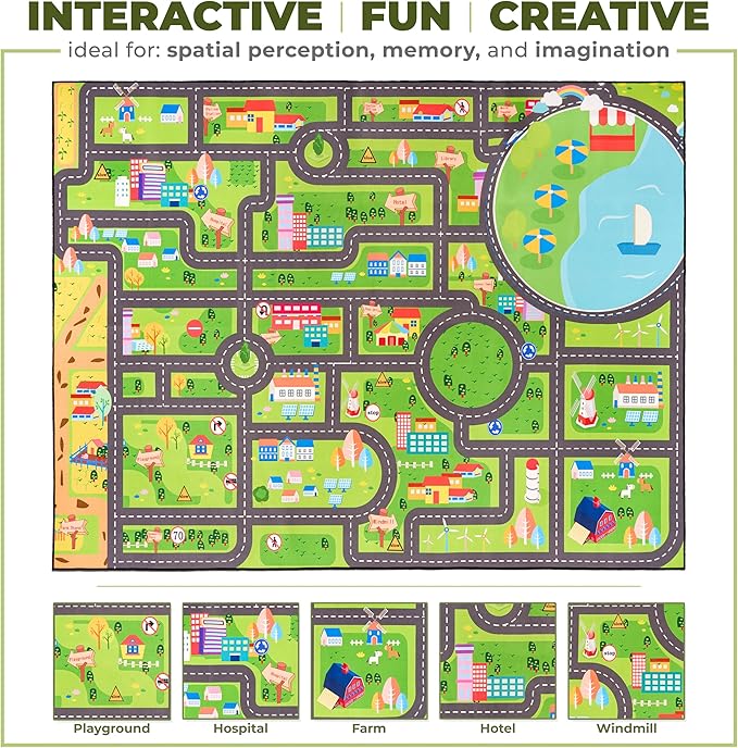 Sorbus Car Mat - City Road Washable Rug for Kids, Car Carpet, Floor Play Mats, Easy to Clean Washable Rugs for Safe and Fun Travel (Extra Large)