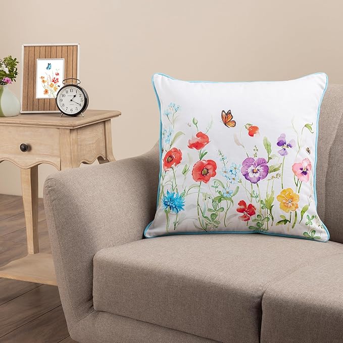Maison d' Hermine Decorative Cushion Cover 100% Cotton 20"x20" Throw Couch Cover Washable Square Pillowcases with Invisible Zipper for Sofa, Couch, Bedroom, Summer Whisper