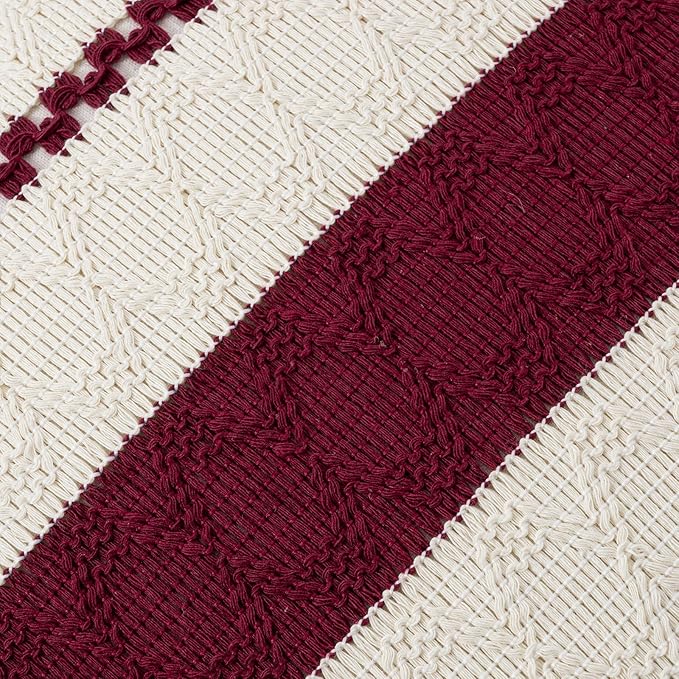 Fancy Homi Set of 2 Burgundy Boho Decorative Throw Pillow Covers 20x20 Inch for Couch Bed Sofa, Aesthetic Modern Farmhouse Christmas Room Decor, Soft Cotton Cute Textured Wind Red Cushion Case