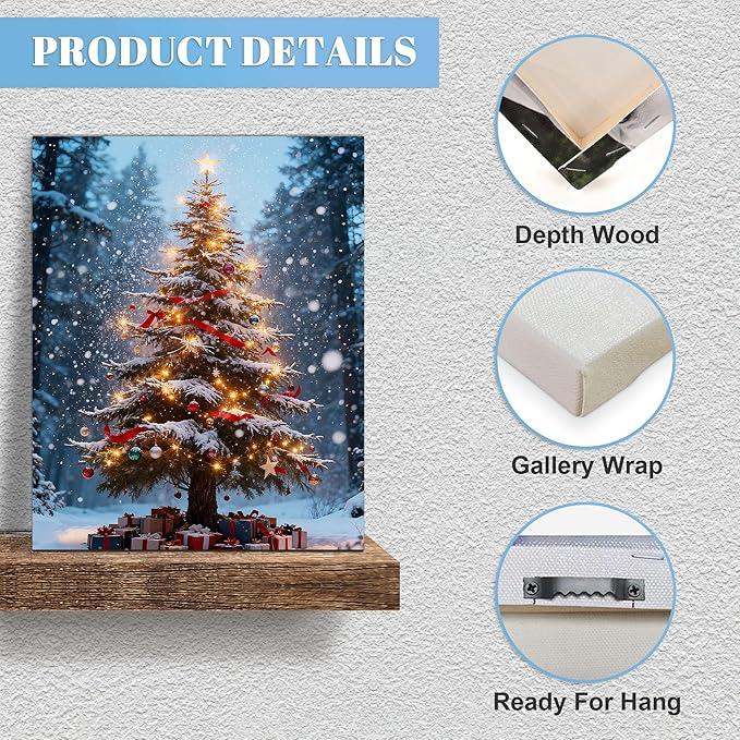 Framed Christmas Pictures Wall Decor,Vintage Pine Tree Prints,Winter Christmas Canvas Wall Art Decoration for Bedroom Bathroom Living Room Rustic Xmas Holiday Gifts (Christmas Tree 16, 24'' X 36'')