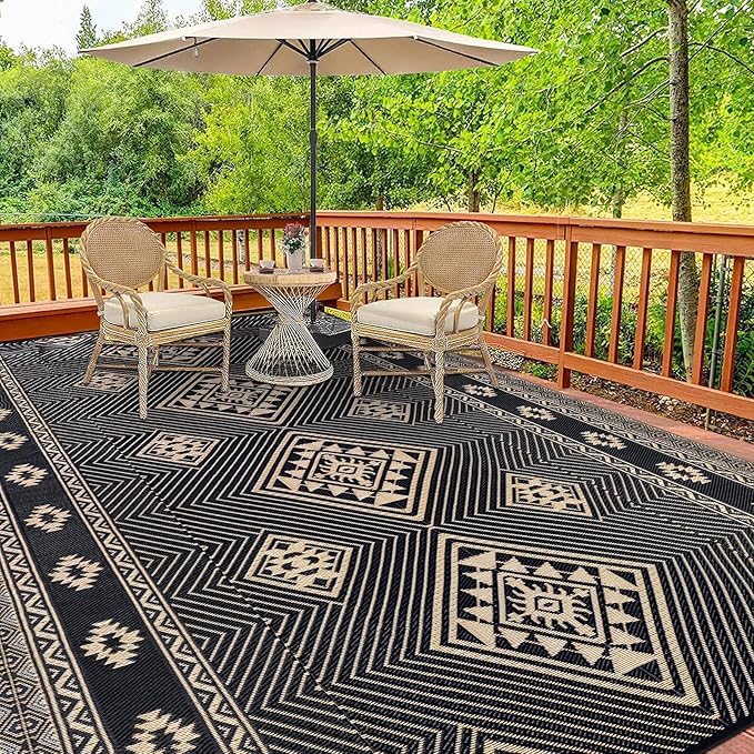HiiARug Outdoor Rug for Patios Clearance 8'x10' Plastic Straw Rug Waterproof Reversible RV Mat Outdoor Area Rugs for RV, Backyard, Deck, Camping