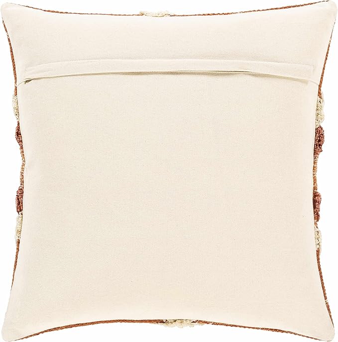 Hauteloom Shepardsville Decorative Throw Pillow Cover with Down Goose Feather Insert - Sofa Couch Cushion Pillow - Boho Farmhouse Lumbar Pillow - Cover%100 Cotton - Orange, Beige - 20" x 20"