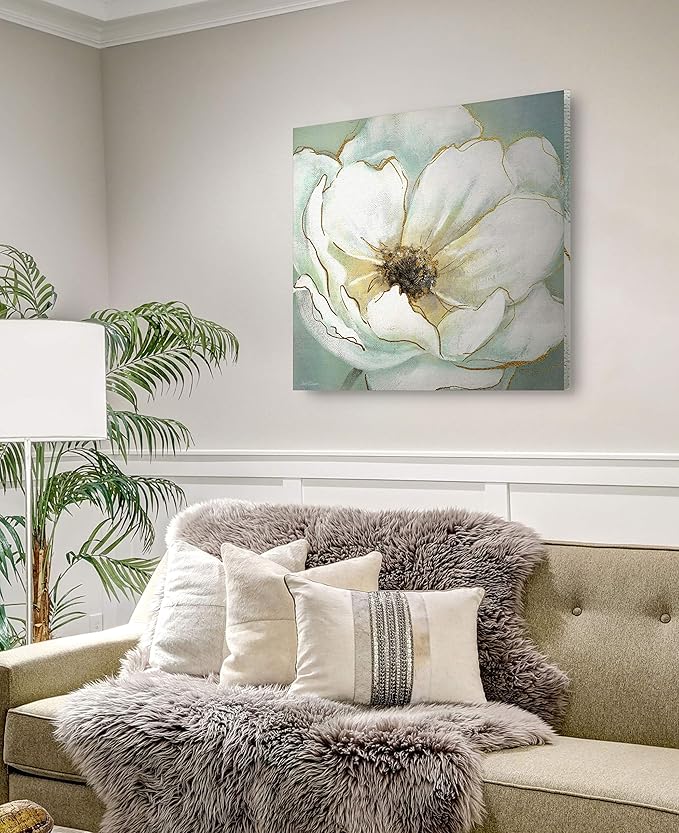 Wexford Home Soft Teal Splendor Gallery Wrapped Canvas Wall Art, 24x24,